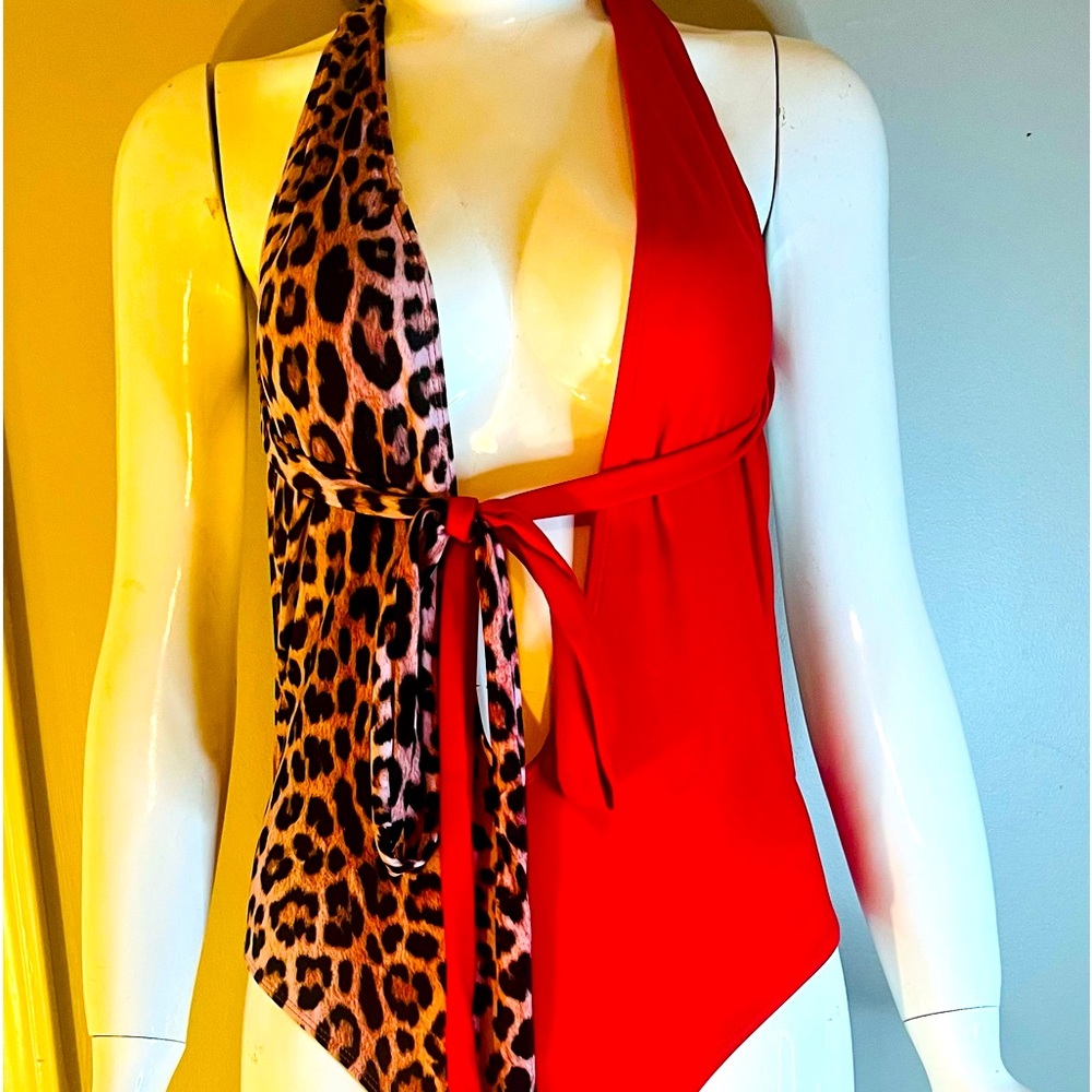 Red and Animal Print Swimsuit (NEW)